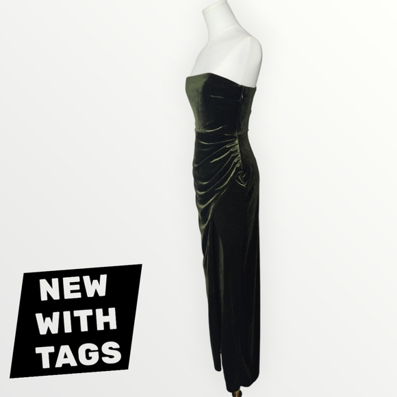 Anthropology  BHLDN  Olive Green Strapless Dress | Size XS - Picture 8 of 11